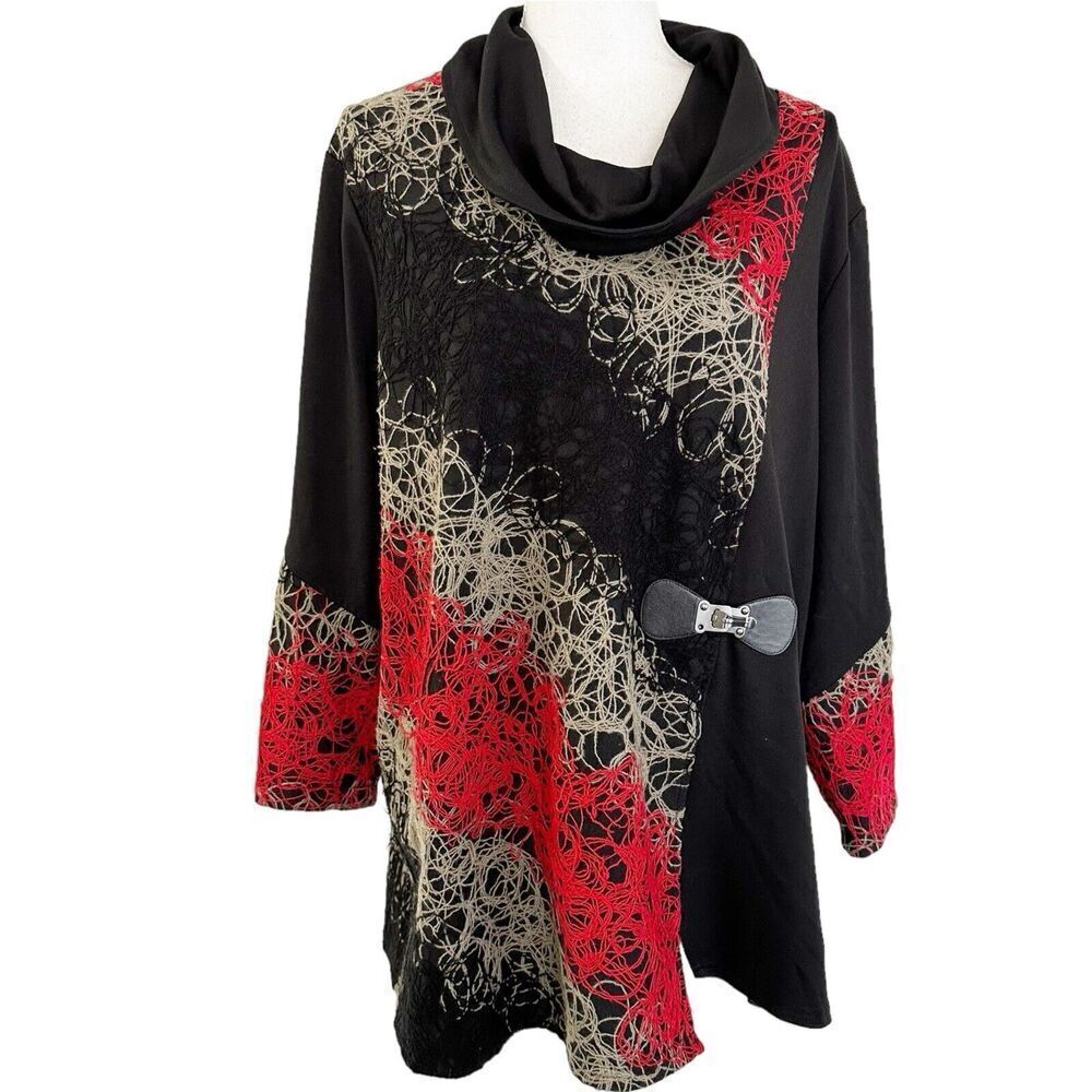 Ali Miles Womens Cowl Neck Sweater Top Size XL Artsy Art To Wear Yarn‎ Details